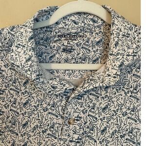 Harlestons Size L Tailored Fit Performance Golf Polo Shirt Blue White Print